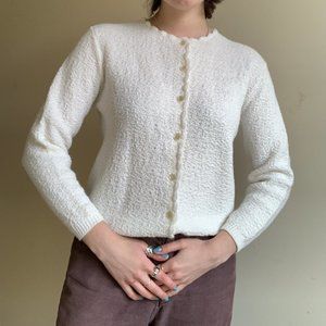 VINTAGE WHITE IRIDESCENT BUTTON CARDIGAN